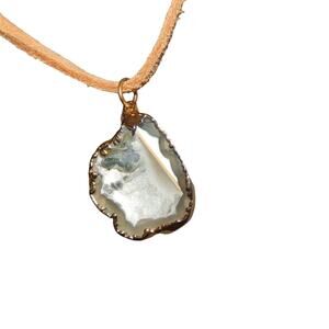 Rustic Free Spirit Golden Plated Unique Cut Geode on a Leather Necklace